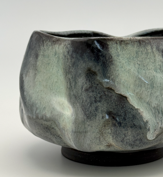 light blue and dark blue glazed decorative bowl